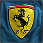 Photo of the embroidered Ferrari logo on a sweatshirt